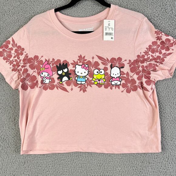 Hello Kitty Tops - Hello Kitty Crop Top Womens Extra Large Pink Floral Graphic T Shirt Friends